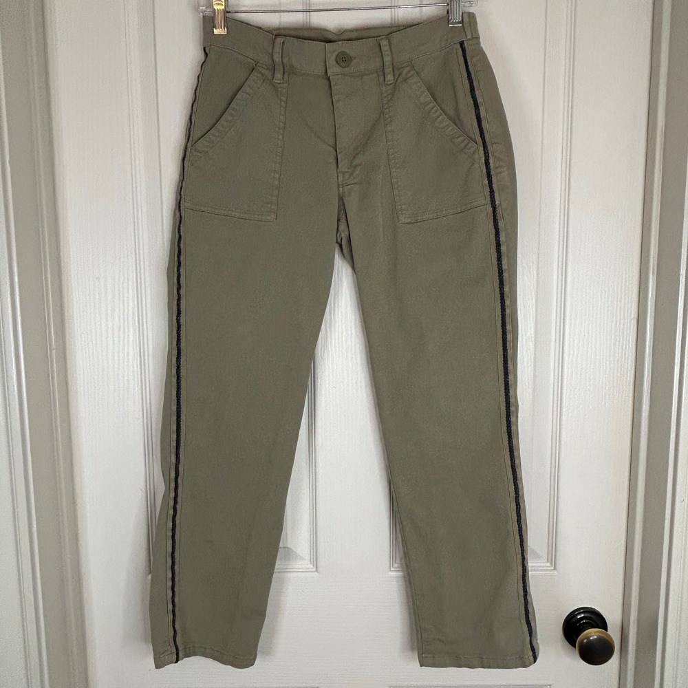 Lucky Brand Cropped Pants Womens Size 26 Olive Green Black Trim